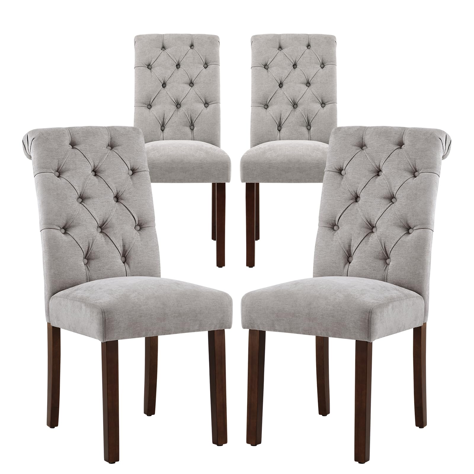 COLAMY Button Tufted Dining Chairs Set of 4 Parsons Upholstered Fabric Dining Room Chairs Kitchen Chairs with Wood Legs and Padded Seat Light Grey
